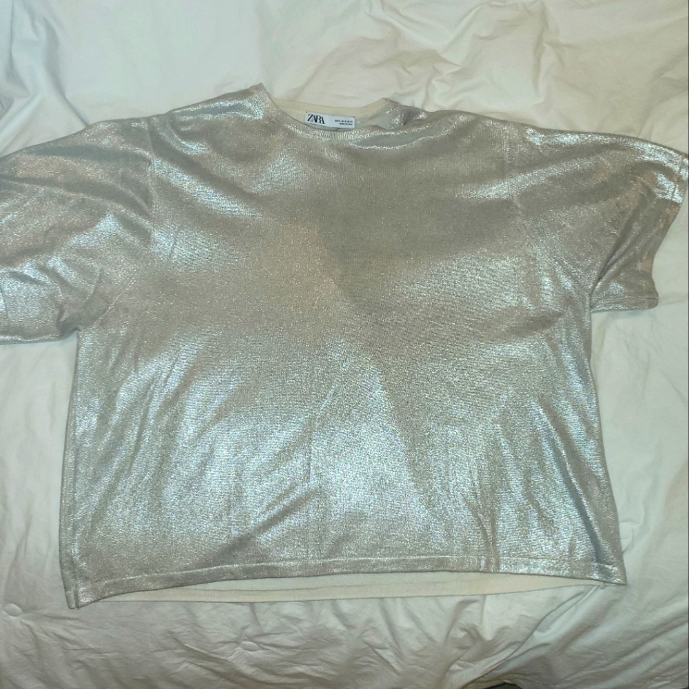 Zara relaxed fit foil shimmer tee